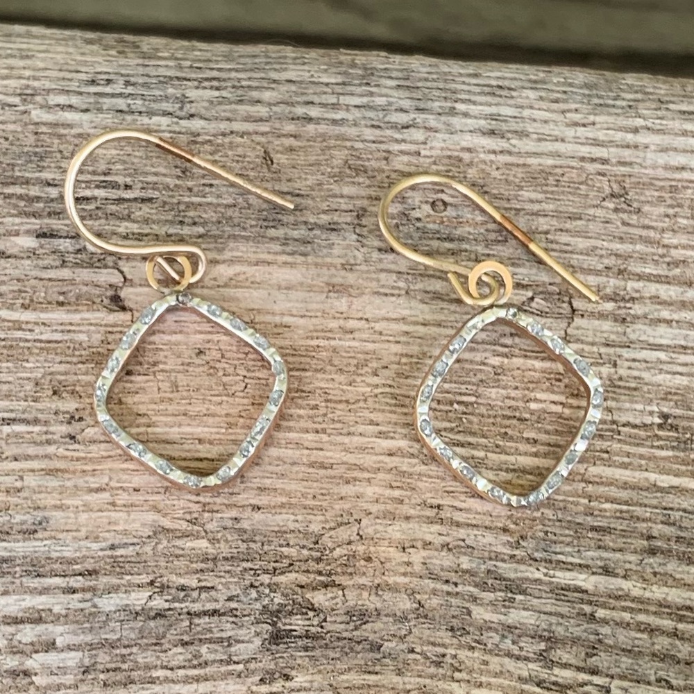 Rounded square hoop dangle earrings